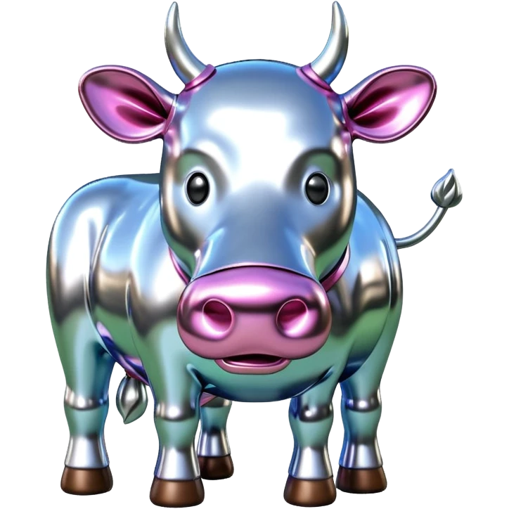   jeff koons style metallic SPAM cow sculpture  emoji