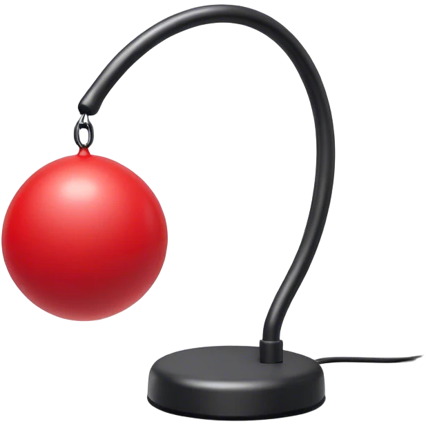 A minimalistic, cartoon-style red punching ball emoji with a glossy texture. It has a slightly rounded top and is mounted on a slim, flexible base, appearing slightly in motion. The design should be expressive and clear as an emoji. The background is fully transparent for easy overlay. emoji