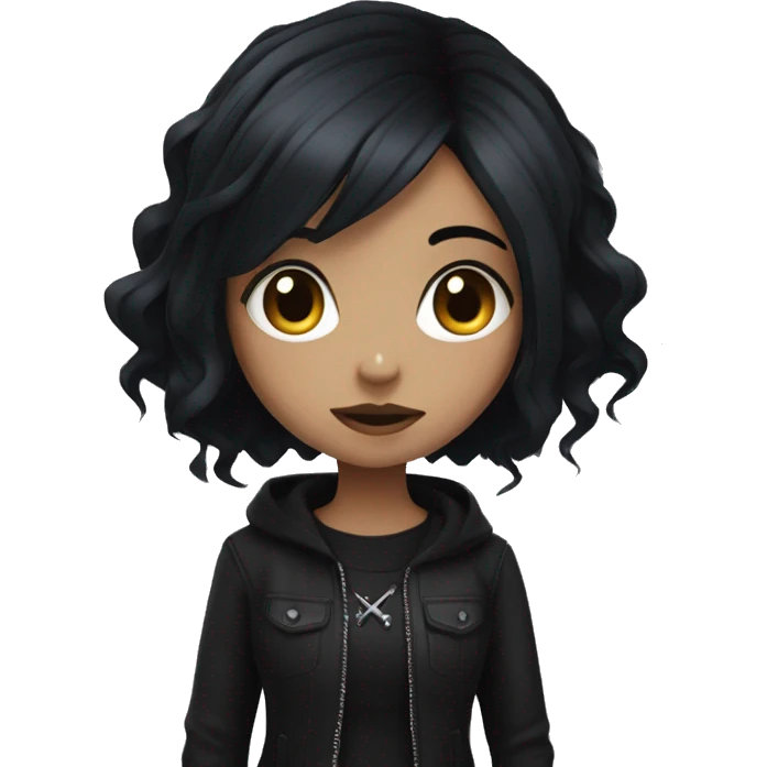 Girl with black hair, goth emoji