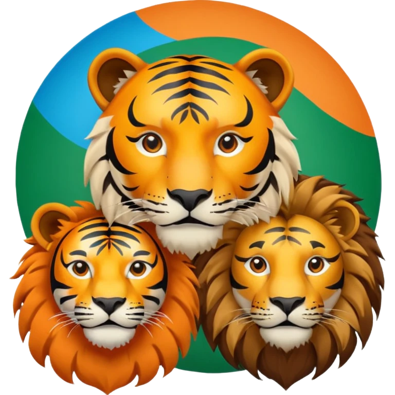 Palabra TEAM UNIVERSO con tigre en la derecha. León izquierda, un mundo en centro emoji