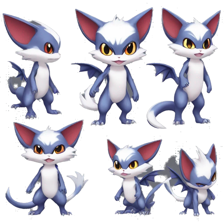 Edgy Cool Chibi Sneasel-Noibat-Absol-Pokémon-Fakémon-fusion-cat Full Body emoji