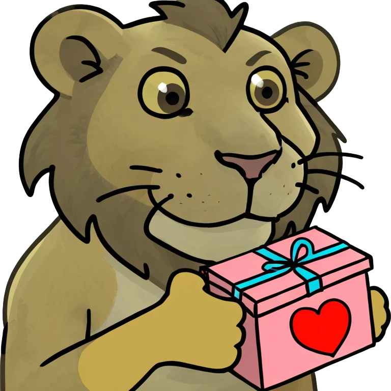 Lion with a box gloves and with a heart emoji