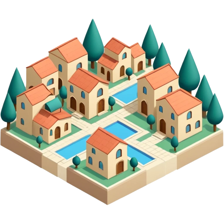 little city and many, small, ordinary, simple, home, Iranian-style, 1980, isometric emoji