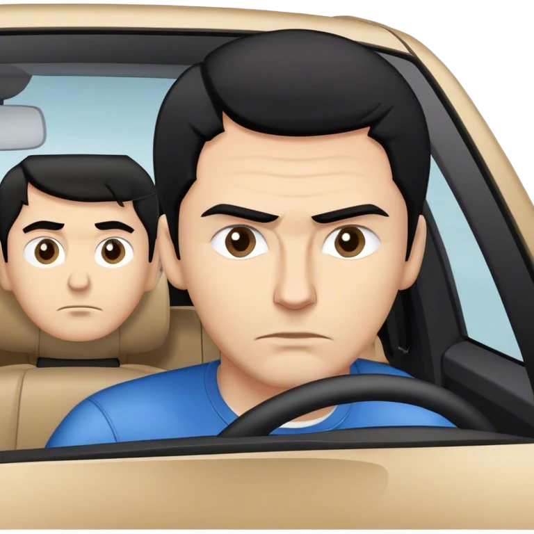 white guy with black hair sitting in bmw car with one eyebrow raised  emoji