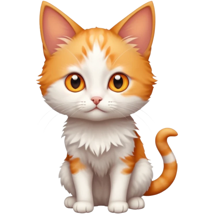 full body of very small + skinny ginger and white kitten with deep orange eyes and triangular shaped face emoji