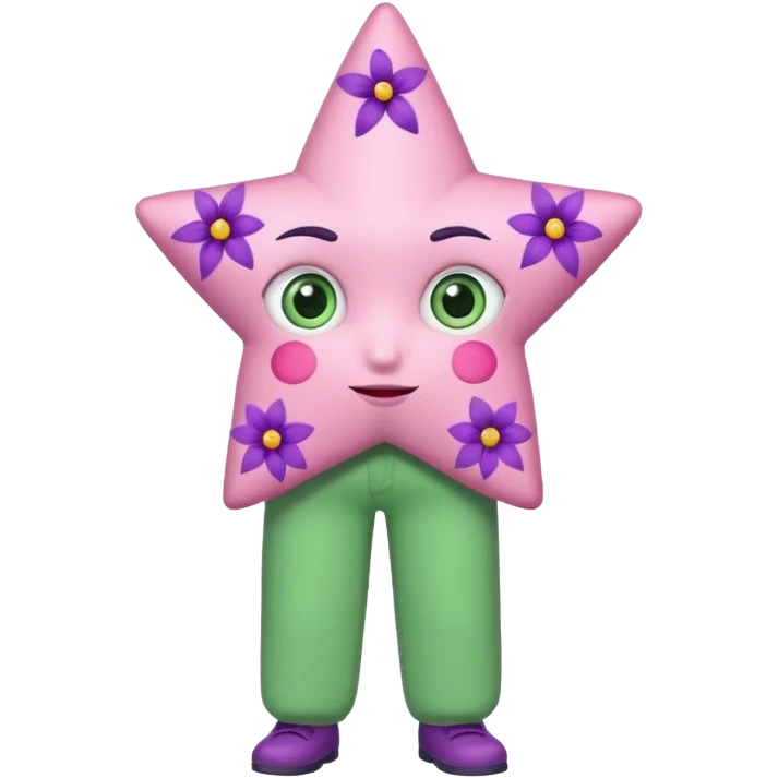 Make a pink star have eyes and green pants and make the green pants have purple flowers emoji