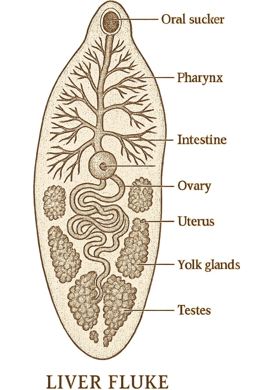 batterio Trematodi epatici (Liver fluke) stile libro di medicina emoji