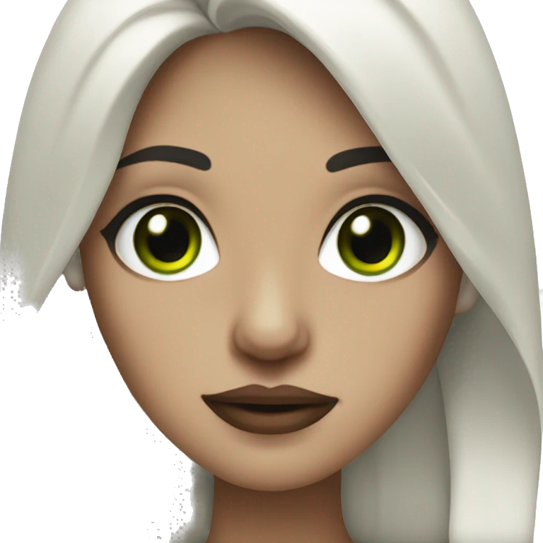 white woman with long dark brown hair, septum piercing and green eyes emoji