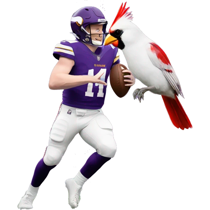 Sam Darnold as a Minnesota Viking catching a cardinal bird emoji