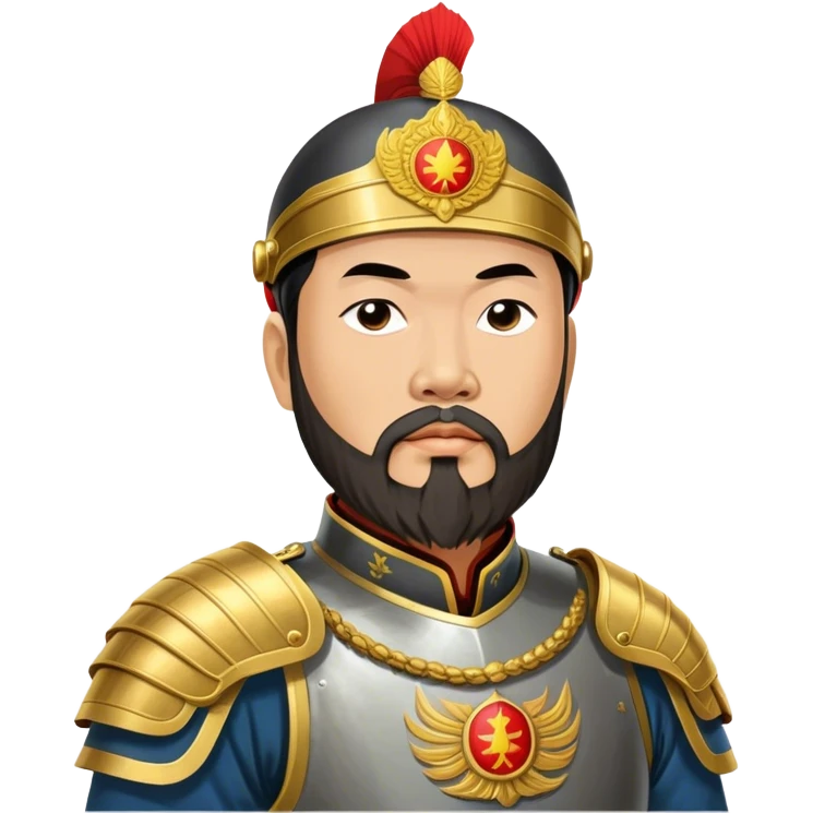 ​Cinematic Realistic Portrait of Trần Hưng Đạo, depicted as a revered Vietnamese general with his characteristic traditional Vietnamese beard and historic armor, his determined gaze illuminated by dramatic historical lighting that evokes his legendary martial spirit and leadership, emoji