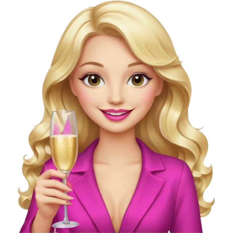 Glamorous blonde lady holding champagne bottle, long hair with makeup smiling  emoji