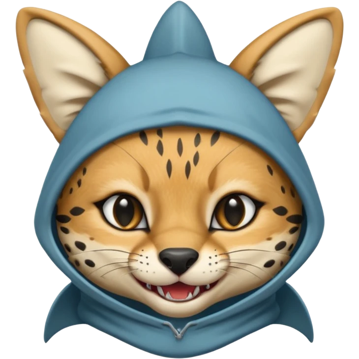 Wearing shark hood serval meme eye wink emoji