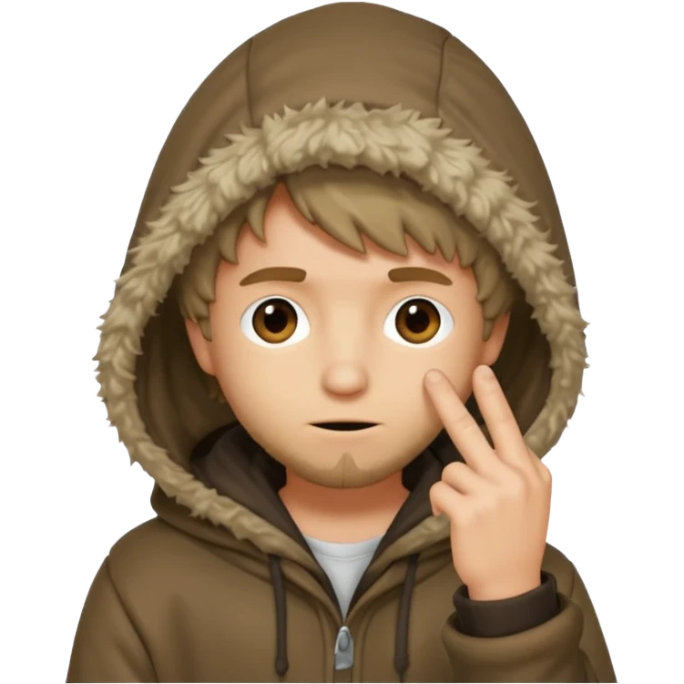 Moreno greñudo con capucha cuba la cara para el dedo emoji