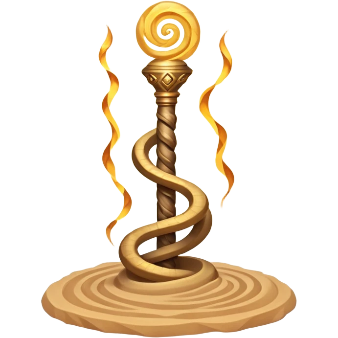 desert sand mage staff object icon, ancient staff with serpent coils around it, glowing golden sand gem on top, swirling sand aura, fantasy desert weapon, 3D cartoon, mobile game icon style, centered, clean background, no text, no watermark
 emoji