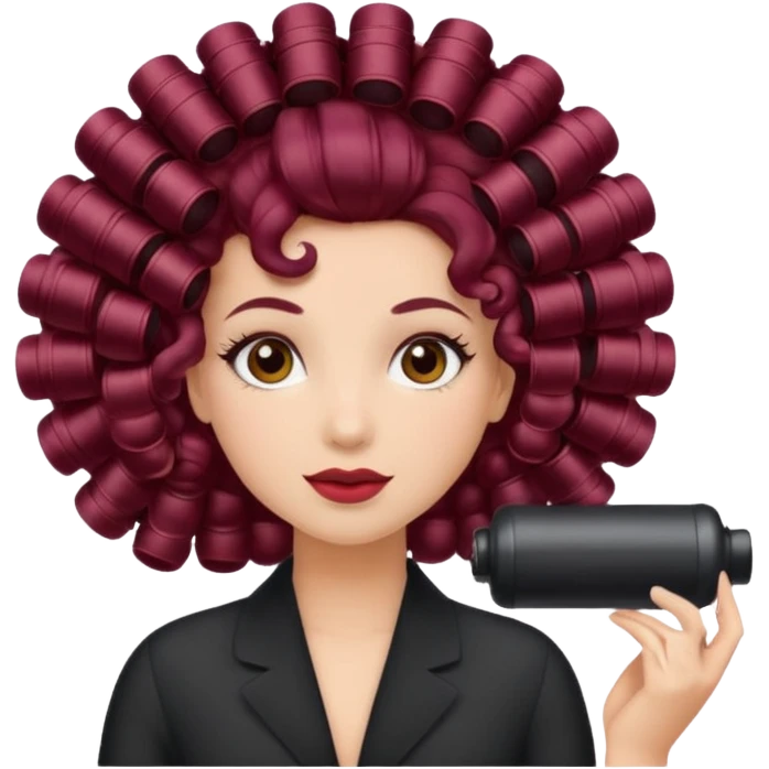 hair with burgundy hair rollers emoji
