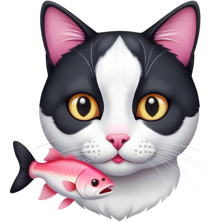 A black and white cat is fed fish emoji