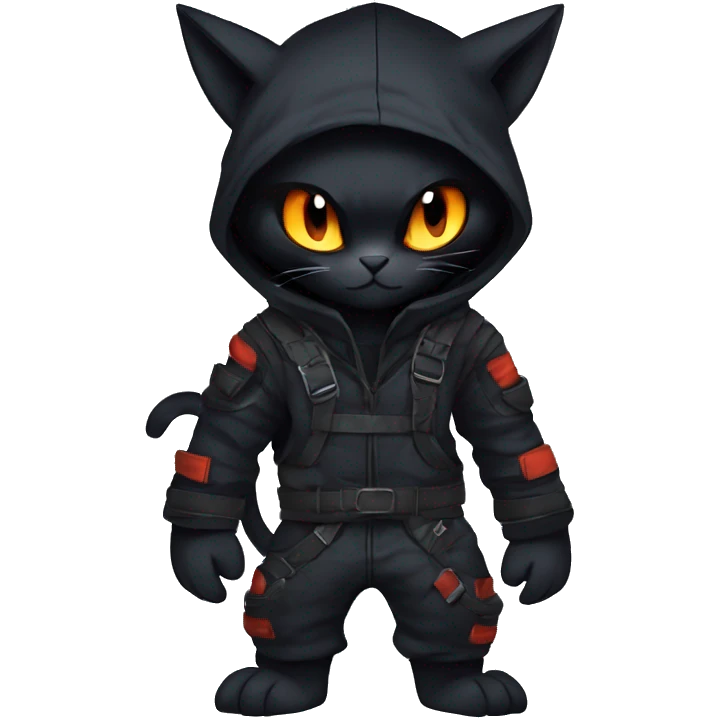 Edgy Shy Anthro Ninja cool pretty dark black Litten-Pokémon-cat-fursona-animal techwear emoji
