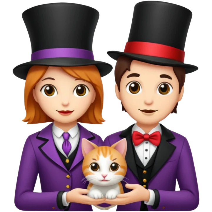 magician couple and their pet cat emoji