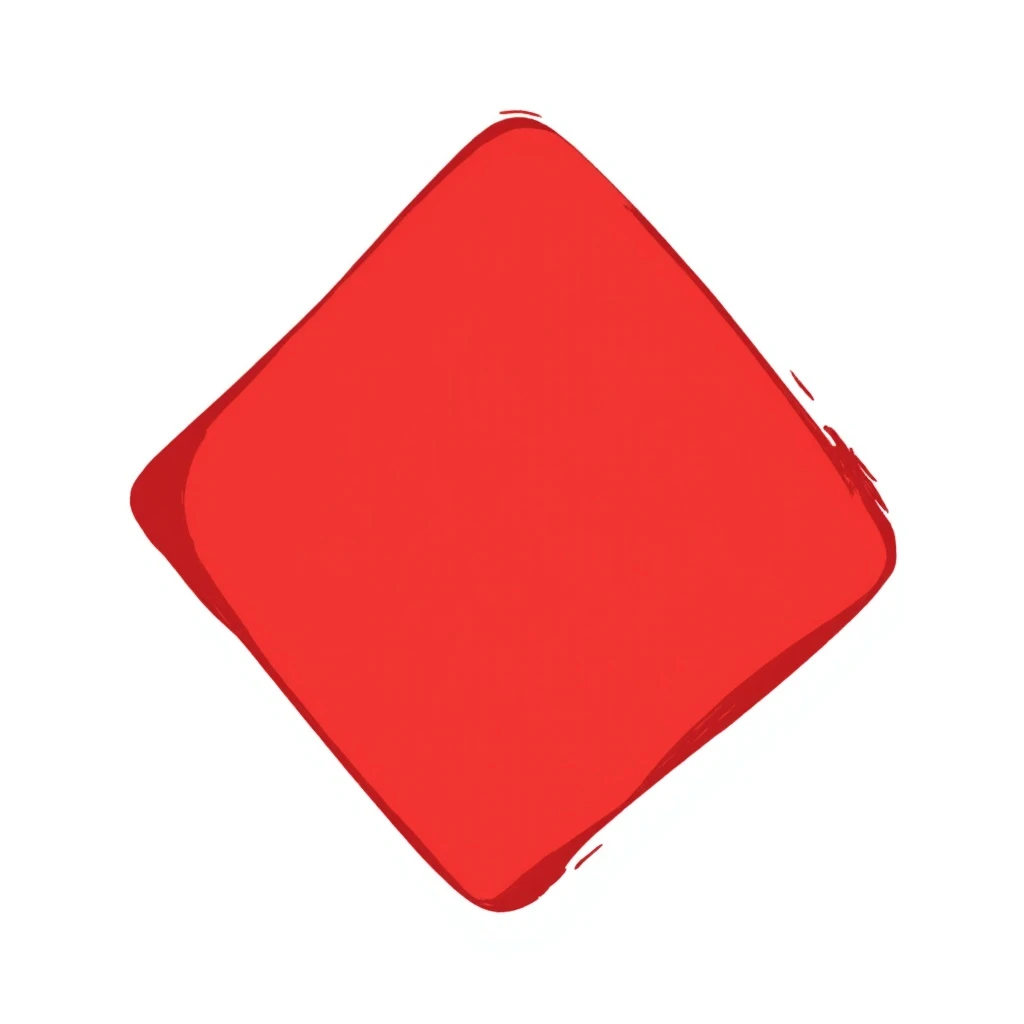 red rhombus in torn calligraphic brush stroke style with varying line thickness, no background, 512x512px emoji