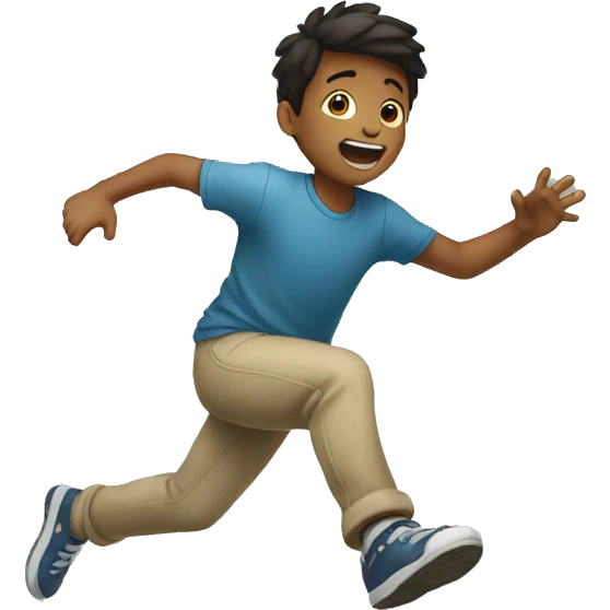 Boy jumping while throwing emoji