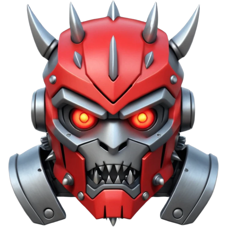 futuristic berserker war robot portrait, head and shoulders only, angry faceplate, jagged mouth grill, glowing eyes, spiked shoulder armor, scratched metal, intimidating look, 3D cartoon, mobile game icon style, clean background, no text, no watermark
 emoji