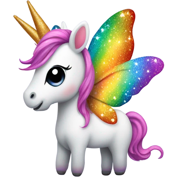 Whimsical rainbow unicorn butterfly with glitter emoji