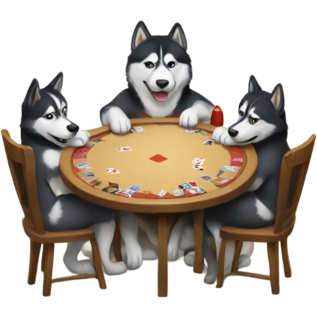 Huskies around a card table emoji