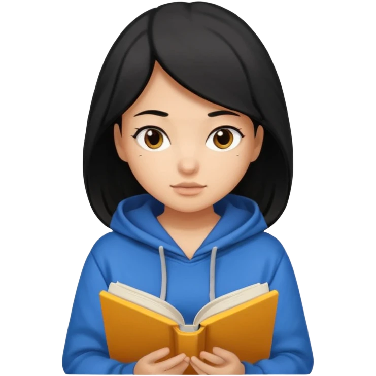 I want a girl emoji black hair and medium skin tone reading book wearing hoddie emoji