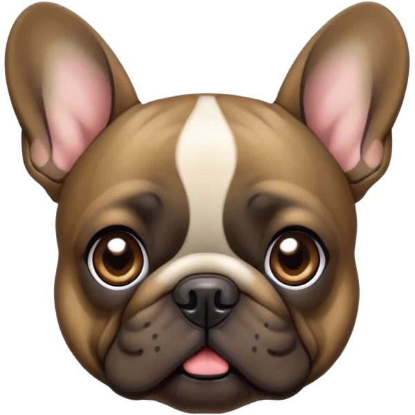 Cinematic Comical Brindle French Bulldog Portrait Emoji, Head tilted dramatically with an exaggeratedly amused expression, featuring a striking brindle coat with bold fawn highlights, wide, expressive dark eyes filled with playful disbelief, Simplified yet hilariously expressive features, highly detailed, glowing with a slightly sassy glow, high shine, dramatic yet playful, stylized with an air of cheeky mischief, bright and endearing, soft glowing outline, capturing the essence of a spirited and over-the-top companion, so meme-worthy it feels like it could side-eye its way into internet fame instantly! emoji