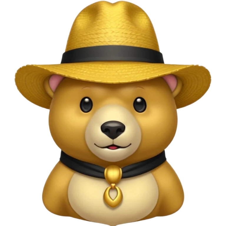Oso dorado con sombrero elegante y moño negro confundido animatronico emoji
