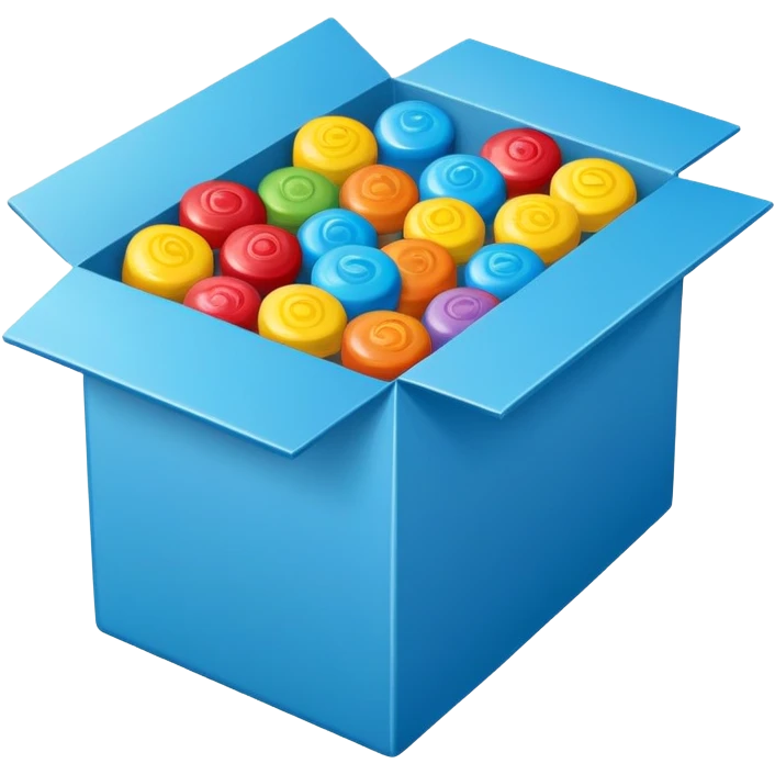 blue rectangular cardboard box with candies emoji