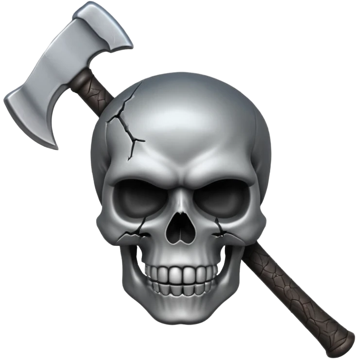 3D skull split down the middle by an axe, dark phonk vibe, aggressive attitude emoji