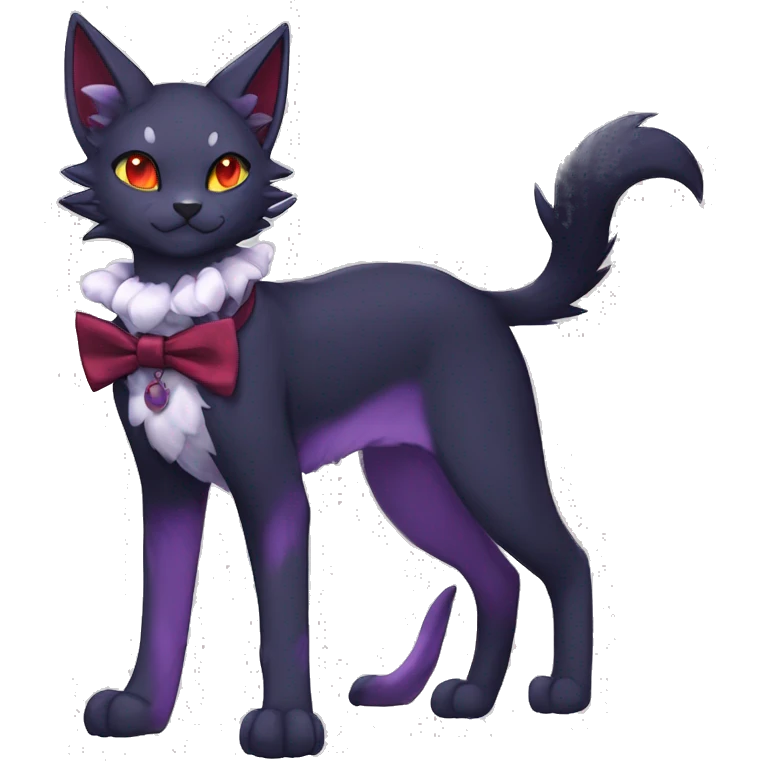cool cartoon anthro edgy distinguished ethereal elegant beautiful fantasy black purple red ethereal fantasy nargacuga-Noivern-cat-Fakemon collar harness bow tie full body emoji