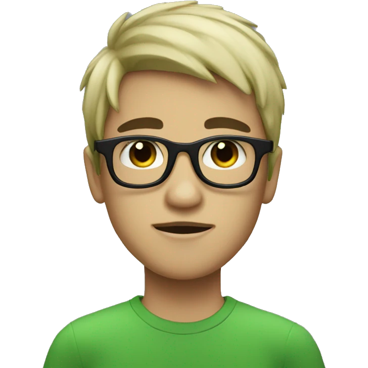 Boy with emo black hair, wearing green glasses emoji