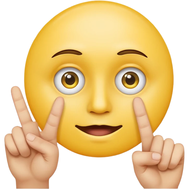 yellow cercle face, cercle eyes, cercle mouth, holding up two fingers emoji