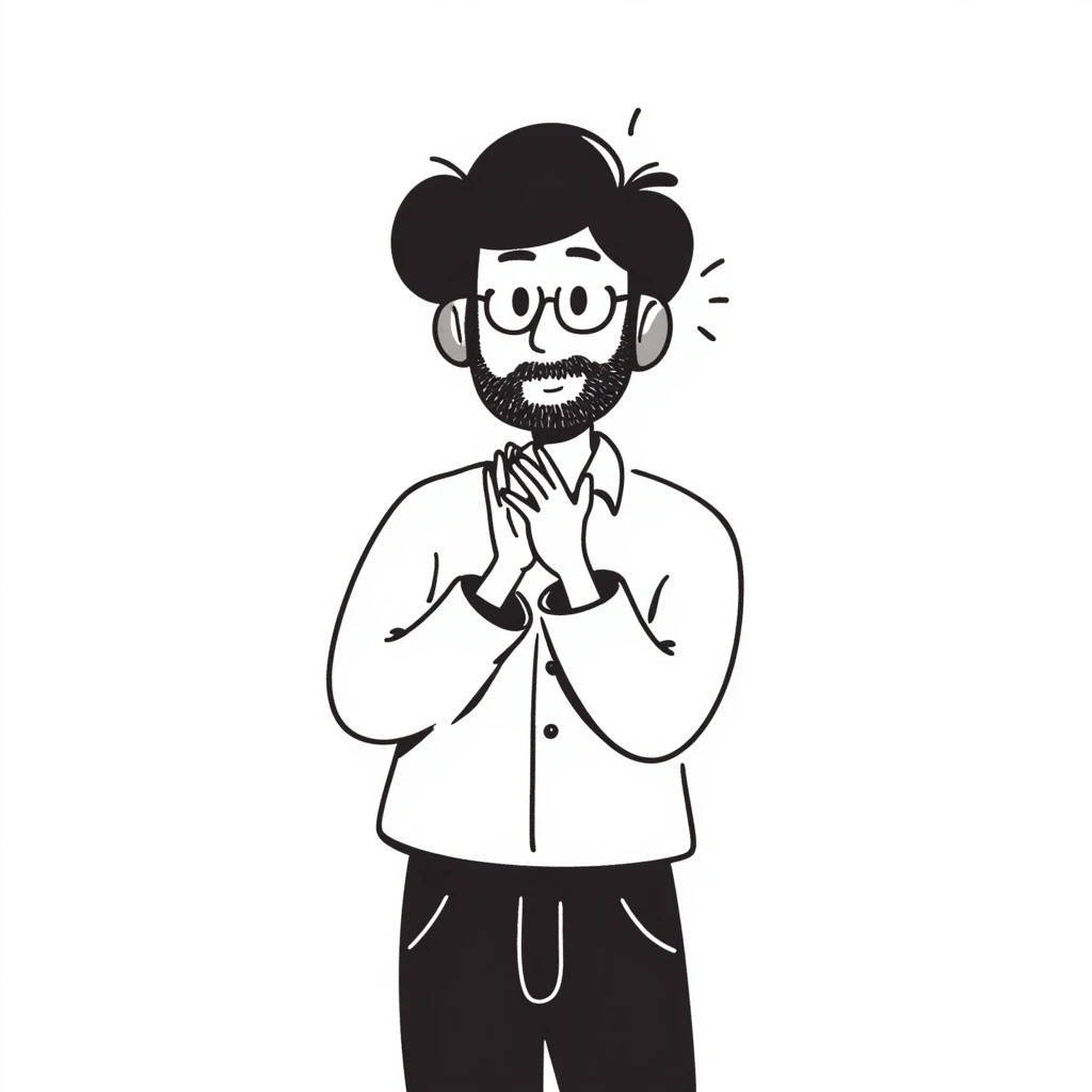 Anime style man with black hair, brown eyes, and black beard wearing gaming headset and clapping in celebration, anime art style emoji
