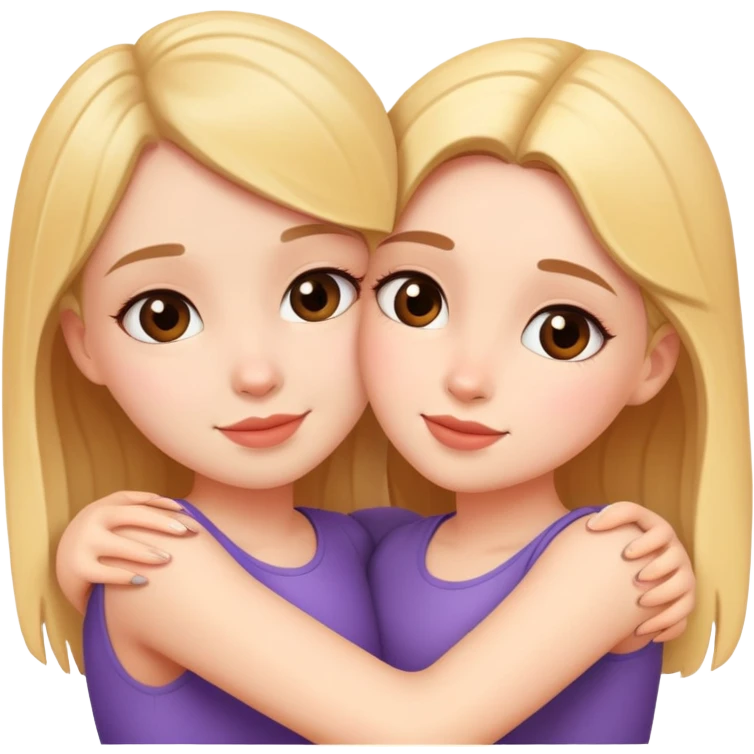 Two cute girl besties, beautiful, hugging emoji