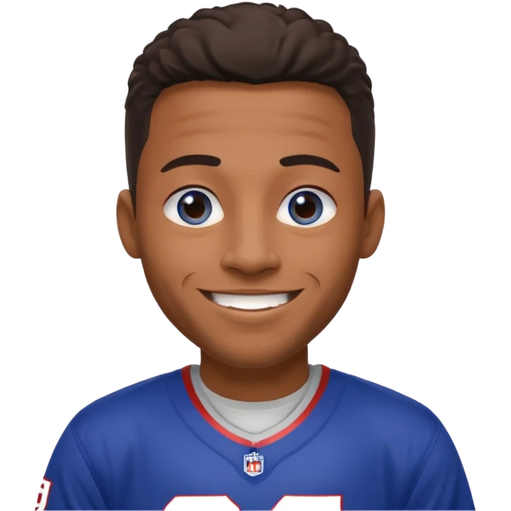 Black smiling man with blue eyes in a NY giants jersey emoji