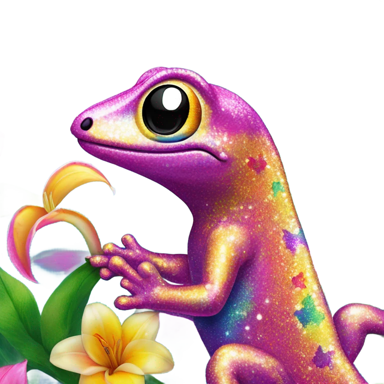 Lisa frank glitter gecko with a lily emoji