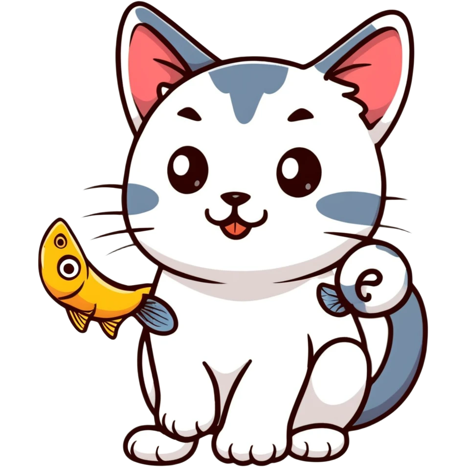 funny Thai cat eating fish emoji
