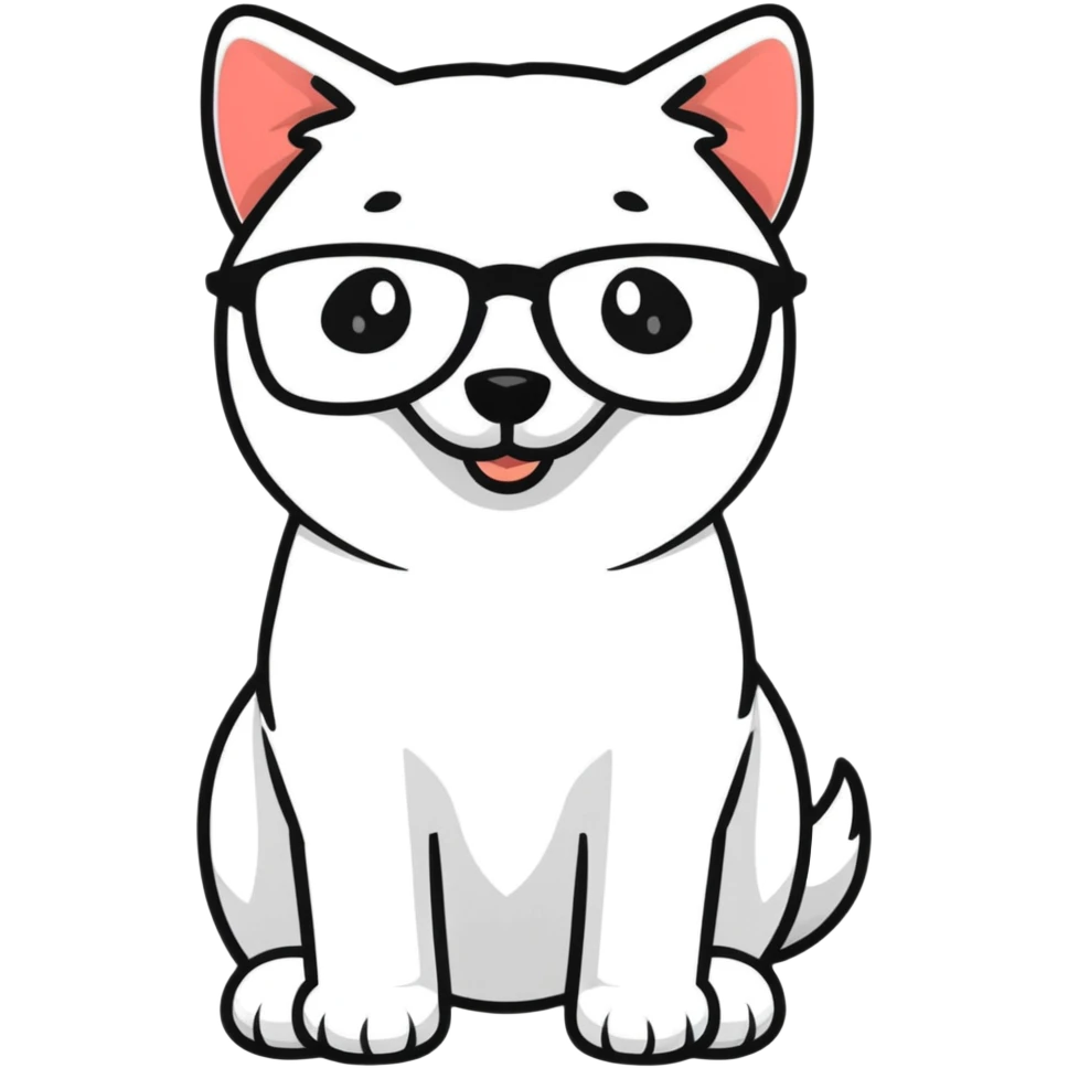 dog wearing glasses with a sweet smile emoji