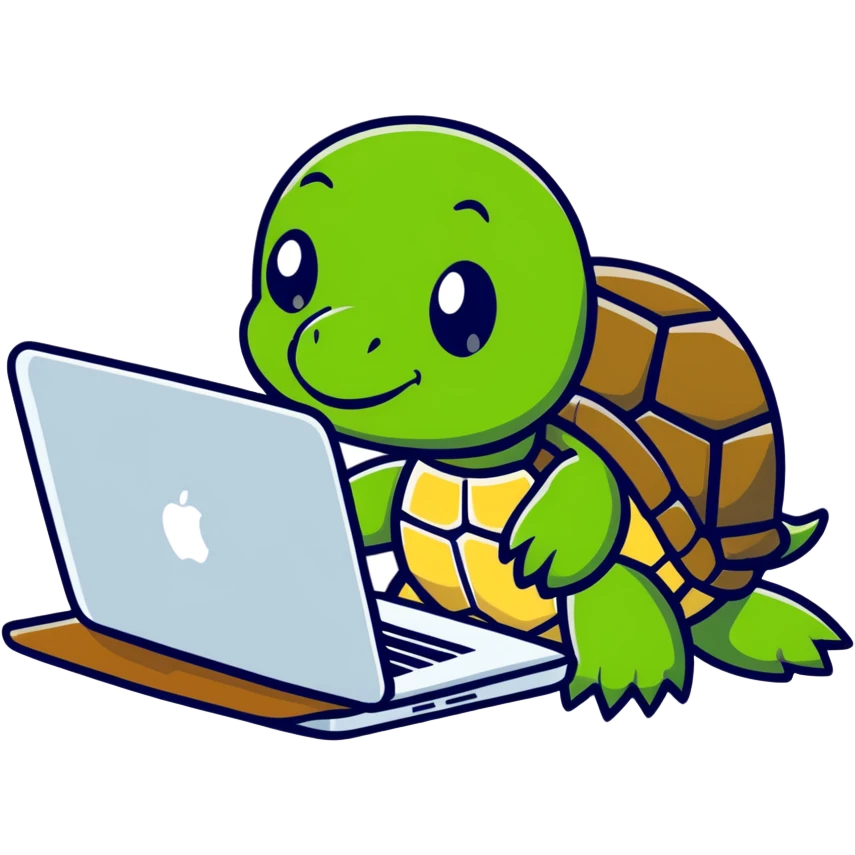 cartoon turtle holding a MacBook laptop emoji