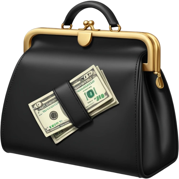 elegant black purse with dollar bills sticking out emoji
