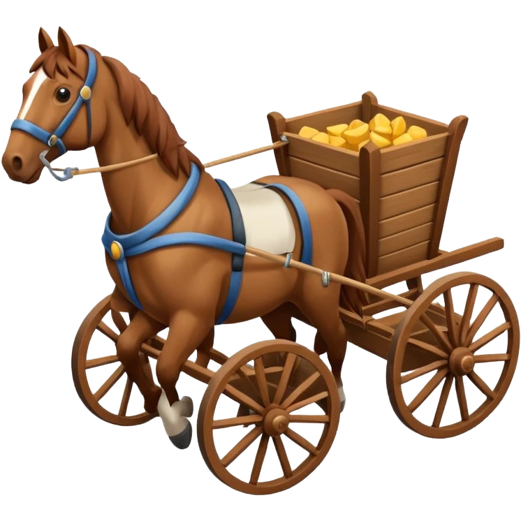 horses pulling a cart, isometric view, emoji style, horses facing opposite direction emoji
