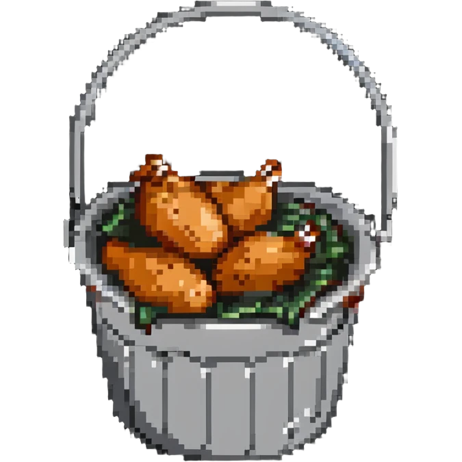 fried chicken much bigger than the silver steel bucket, slightly angled side perspective emoji