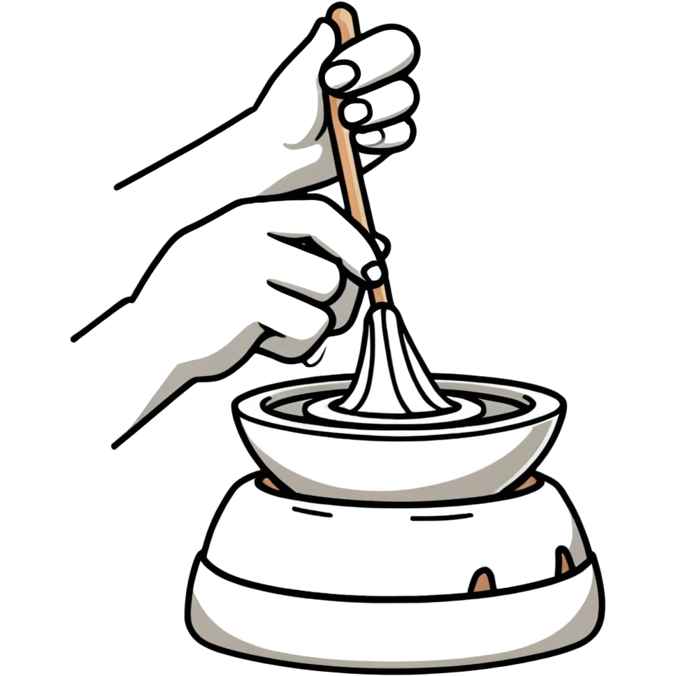 single hand scooping a mound of clay on a silver pottery wheel emoji