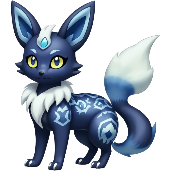 Shiny Exotic Badass Colorful Ethereal Royal Mysterious Gothic Meowstic-Umbreon-Pokémon-Fakémon-hybrid-creature (full body) with random pattern-markings emoji