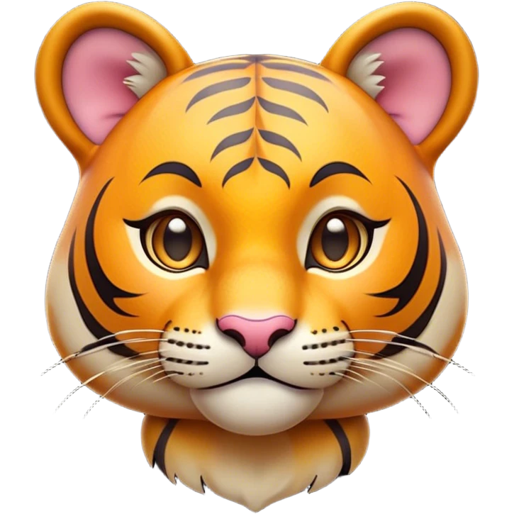 Cinematic Cute Tiger Portrait Emoji, Head tilted playfully and inquisitively, with a sleek, graceful form accented by vivid stripes and round, sparkling eyes filled with charm, Simplified yet irresistibly adorable features, highly detailed, glowing with a warm, inviting wild glow, high shine, affectionate and lively, stylized with a touch of whimsical feline grace, soft glowing outline, capturing the essence of a mischievous yet loving tiger that seems as if it could leap out of the screen into your arms! emoji