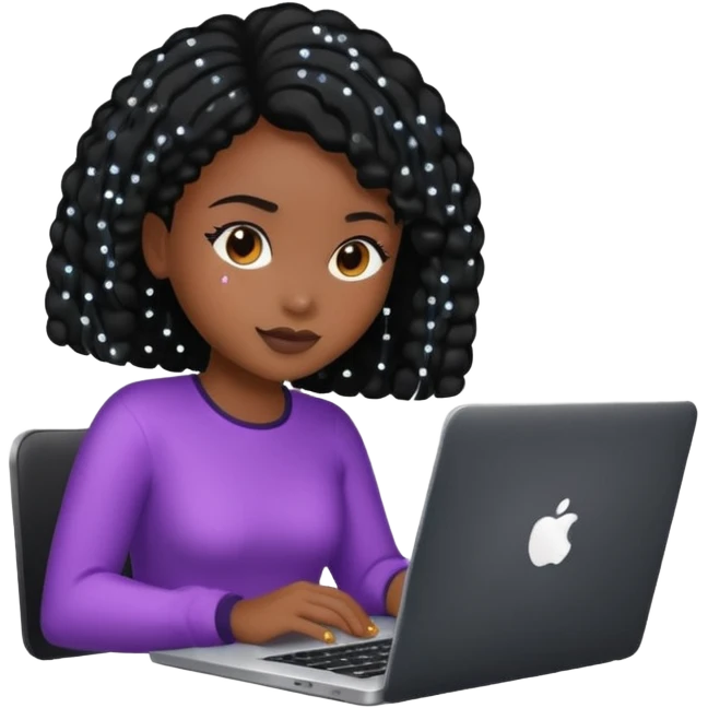 black pretty girl working hard with sparkles on laptop emoji