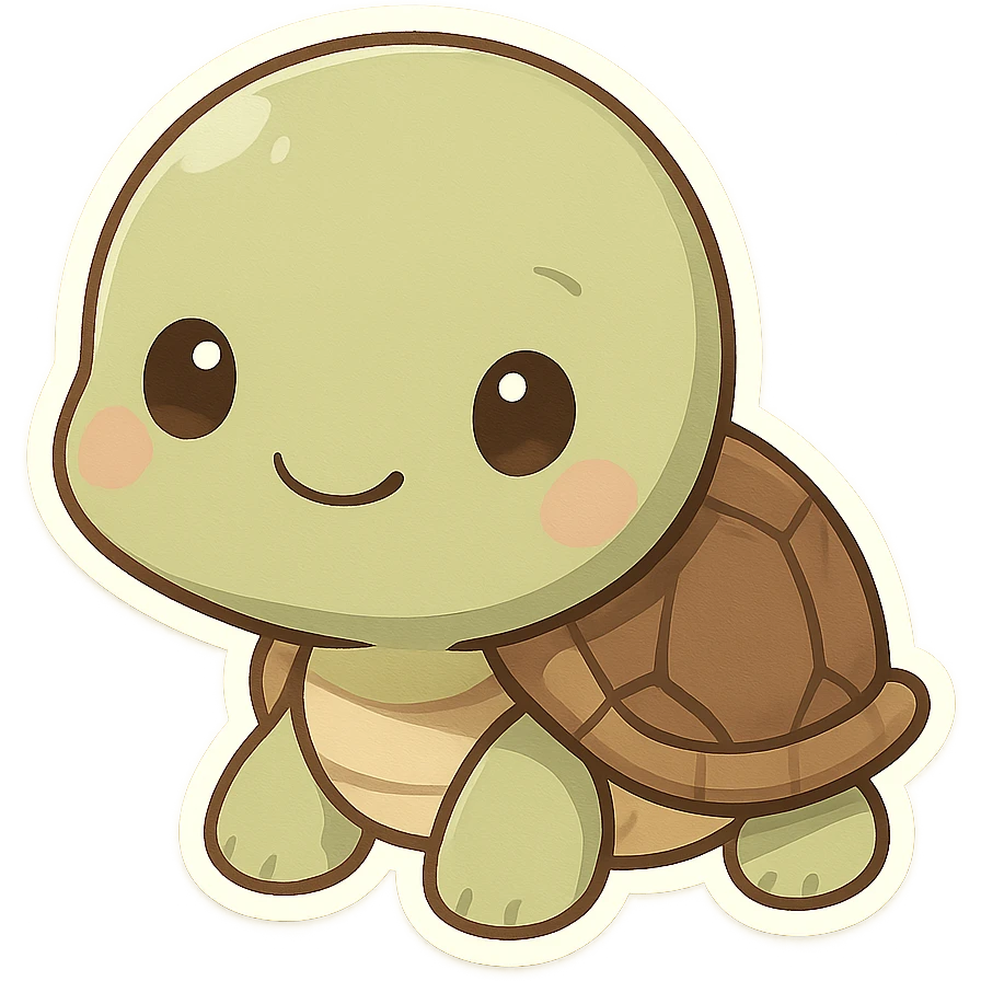 chibi-style turtle with tiny body and large head, chibi stickers style emoji